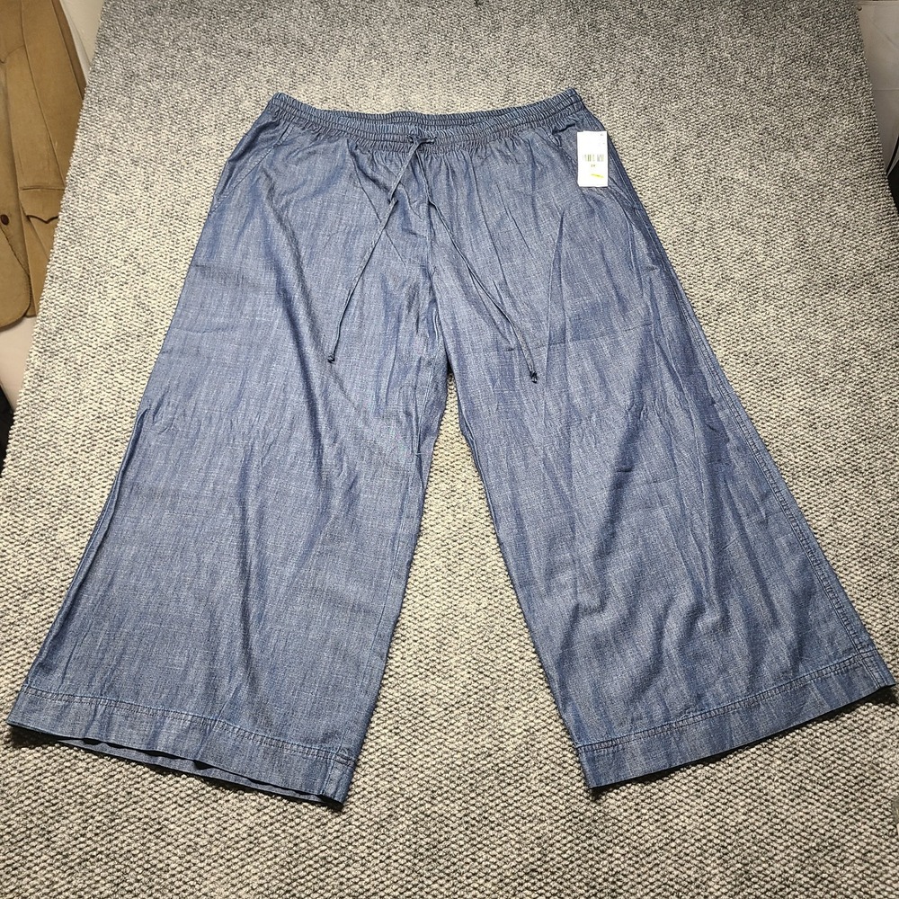 NWT Karen Kane Bright Beachy Wide Leg Pants Womens 2X Blue High Rise Drawstring